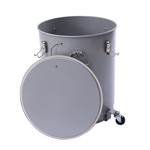 Fryer Grease Bucket, 16 Gallon Oil Disposal Caddy Steel Fryer Oil Transport Container with Locking Lid & Filter Bag for Hot Cooking Oil Filtering (16 Gallon, Silver)