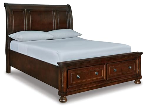 Signature Design by Ashley Porter Traditional Queen Sleigh Storage Platform Bed with 2 Drawers, Foundation or Box Spring Not Needed, Dark Brown