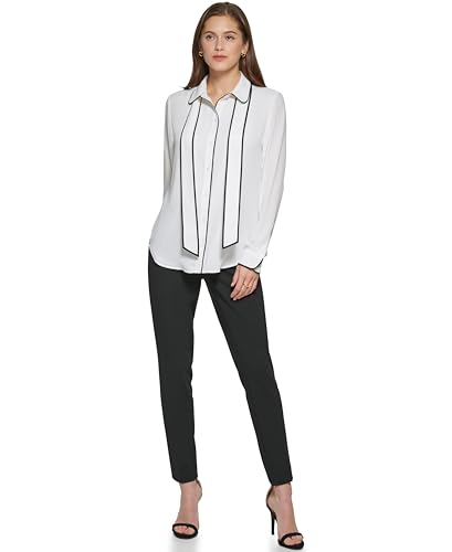 DKNY Women's Long Sleeve Button Front Collared Blouse