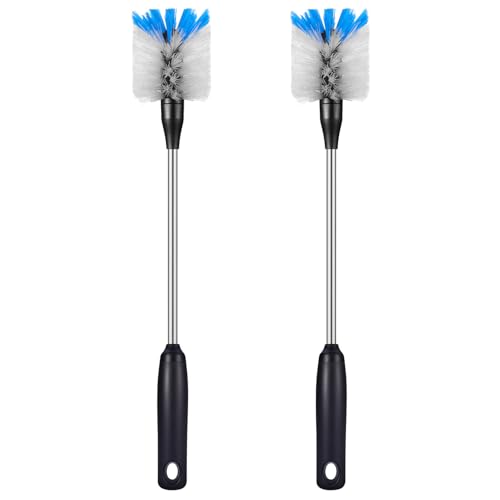 Image of MOSOLAN Stainless Steel Bottle Brush with Replaceable Head, 2 Pack Long Handle Scrubbing Brush for Water Bottles, Glasswares, Mugs, Flasks, Tumblers, Vases, and Kitchen Sink, White, 15 in
