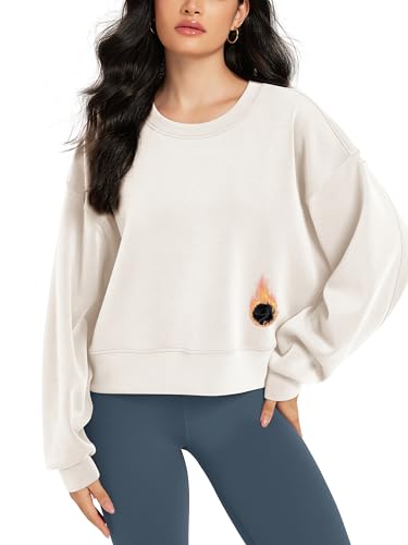 Image of ODODOS Modal Soft Long Sleeve Cropped Sweatshirts for Women Oversized Crew Neck Pullover Crop Top