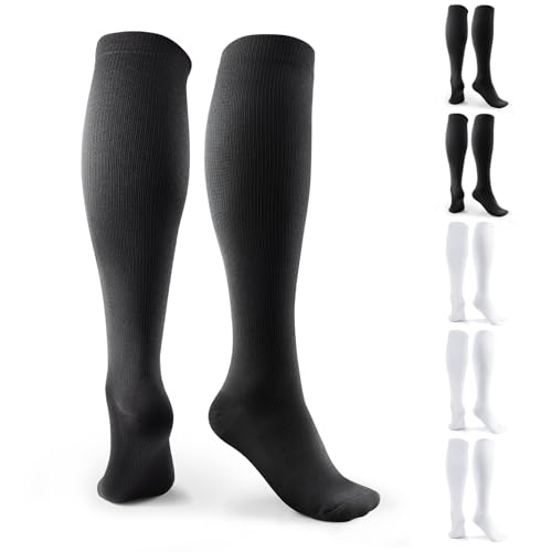 TRIITECH 6 paia di calze a compressione in rame per donne e uomini, 15-20 mmHg, ideali per corsa, escursionismo, viaggi, 04Balck-Bianco, S-M