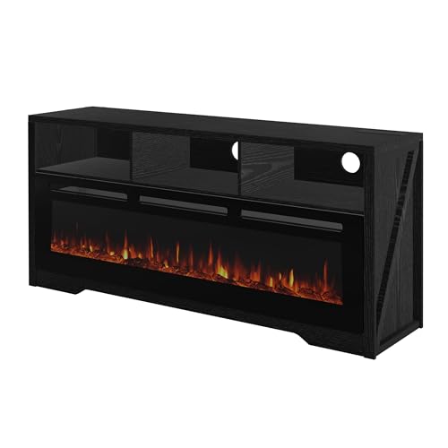 CharaVector 53" TV Stand for 50" Electric Fireplace, Entertainment Center with Power Outlets for 65+ inch TV, Black TV Cabinet with 3 Open Storage Cabinets, TV Console for Living Room (ONLY TV Stand) -  BLG55-BL