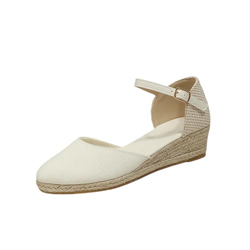 Womens Closed Toe Platform Sandals Canvas Ankle Strap Espadrilles Wedge Sandals Dressy Platform Wedge Sandals Casual Shoes