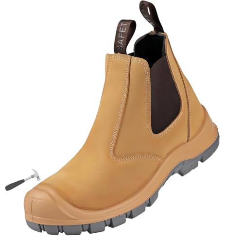 Image of Steel Toe Work Boots for Men Slip on Chelsea Boot with Kevlar Anti-Puncture Sole, ASTM F 2412-24, Men's Industrial & Construction Shoes, Non-Slip Safety Shoes