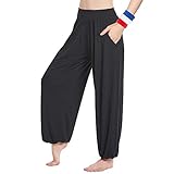 HANERDUN Damen Super Weich Elastisch Bequem Yogahose Lang Haremshose Casual Sporthose mit Taschen