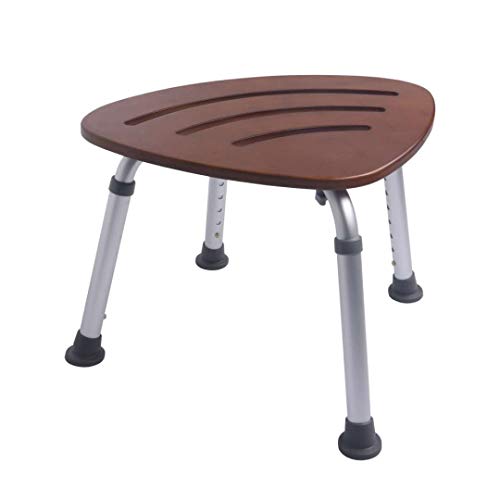YUDA Triangular Bamboo Bath Seat for Elderly and Adults, Height Adjustable ECO-Friendly Sturdy Bathroom Shower Chair W/Slip-Resistant Rubber, 19.7