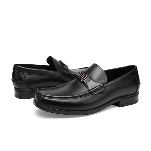 Formal Men’s Dress Loafers Classic Leather Buckle Slip-On Penny Shoes Business Wedding Dress Shoes Driving Moccasins for Men, Black, 11 - image 5
