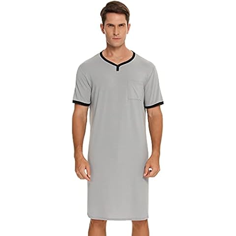 BESDEL Mens Nightshirt Long Comfortable Sleep Shirt Gray S Cover