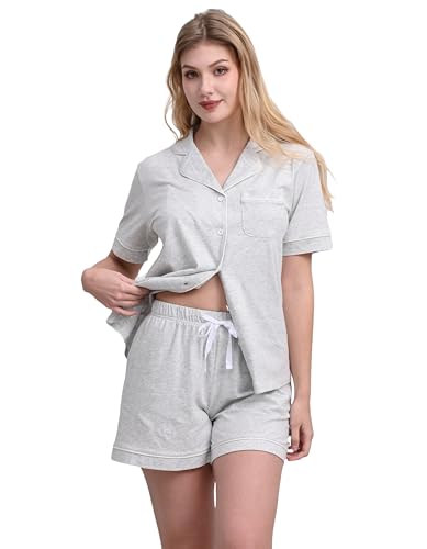 Image of NAP BOUND 100% Cotton Pajamas for Women Sets 2 Pieces Pjs Button short sleeves with Pockets Soft Sleepwear Loungewear XS-XXL