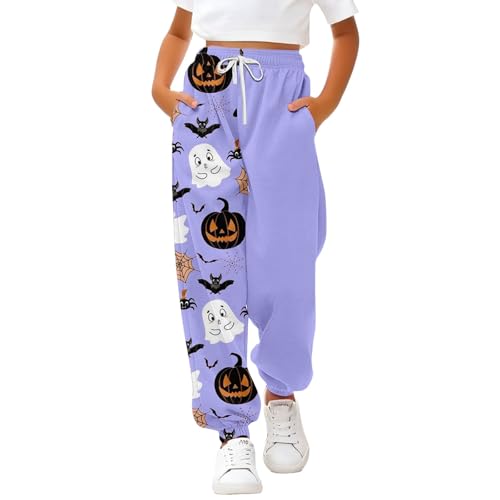 Teen Girls Halloween Sweatpants Cotton Wide Leg Joggers Long Pants Kids Drawstring Pumpkin Trousers High Waist Bottom