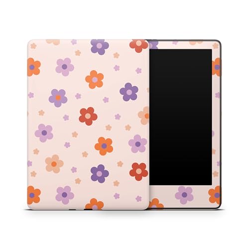 ZOOMHITSKINS Glitter Kindle Skin Compatible with Kindle Paperwhite Gen 12 (2024), Navy Dark Blue Cute Neon Flower Daisy Tiny Magnolia Kawaii, Easy Bubble-Free 3M Vinyl Decal, Made in The USA