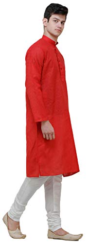 Ensemble pyjama kurta rouge en tissage artisanal d'exception Exotic India 46