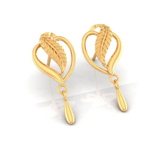 Image of P.C. Chandra Jewellers Womens 22KT (916) Yellow Gold Heart Drop Earrings With Leaf Accent And Drop Dangle - 0.9 Grams