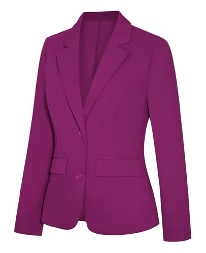 Dark Magenta Blazer for Women Fitted Long Sleeve Lapel Button Blazer Suit Jackets with Pockets Tailored Outfit(Dark Magenta XL)2