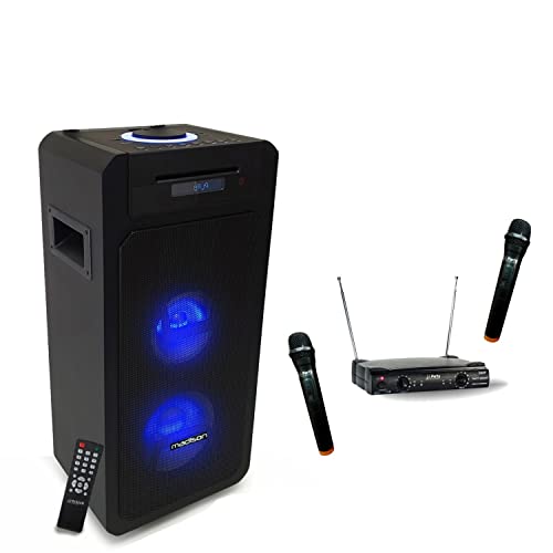 Enceinte 350W Lecteur CD USB Bluetooth Karaoke HIGHPOWER 350W LED - Télécommande - Système 2 Micros sans Fil - Soirée Anniversaire Cover