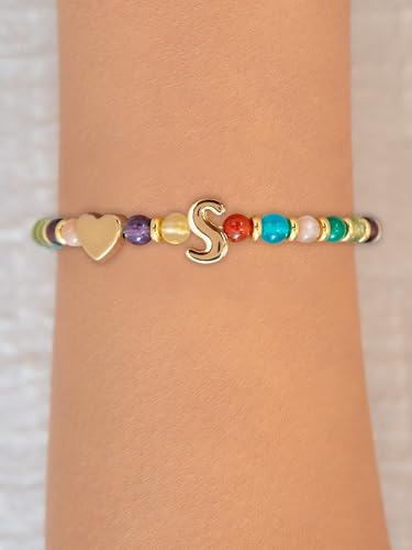 SENLLY Crystal Initial Bracelet, Meaningful Gift for Women Crafted with Natural Stone & 3D Initial Bead S, Adjustable for Mom Daughter Sister Wife Friend - image 3