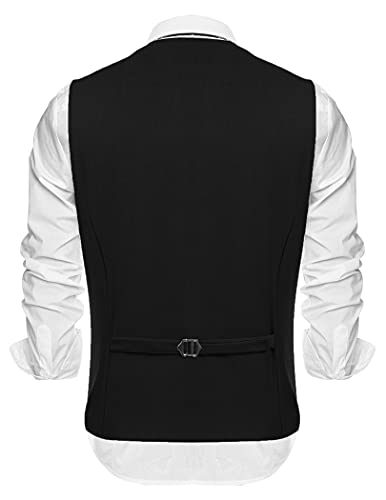 Coofandy Mens Sleeveless Casual Check Vest Fake Two Pieces Waistcouat, Black, Large #TOP3