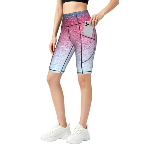 Short de sport taille haute bleu pastel avec poches pratiques pour le fitness des femmes