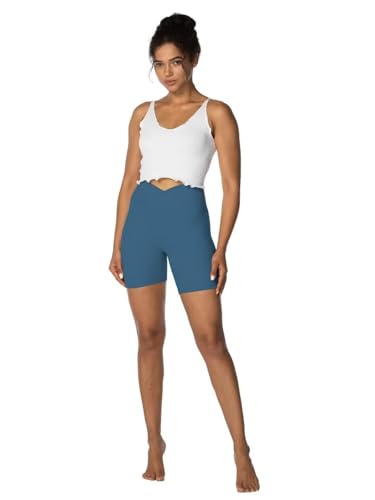 Image of Sunzel Crossover Biker Shorts for Women, No Front Seam V High Waist Yoga Workout Gym Shorts with Tummy Control