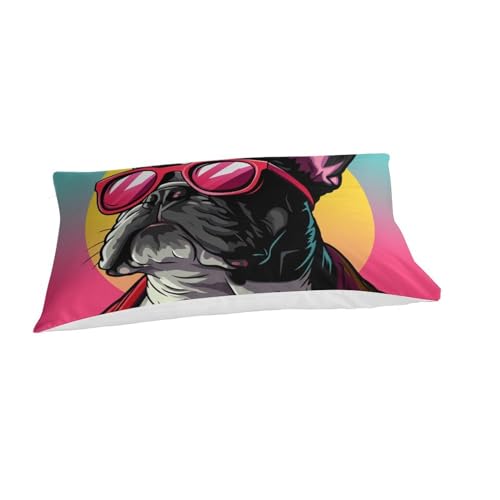 Housse de couette bouledogue français microfibre lit simple 135x200