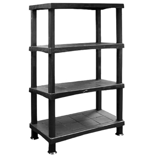 Khanary 4 Tier Plastic Shelving Unit Storage Racking Shelves Home Garden Garage Shed Utility Room Warehouse Shelving (4 Tier Plastic Shelves Black)