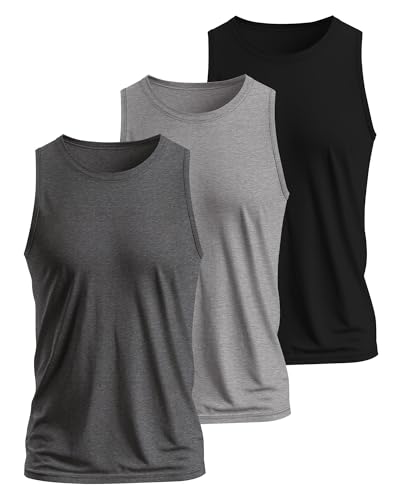 Ficerd 3 Pack Men's Big Tall Tank Tops, Cotton Moisture Wicking Muscle Shirts Sleeveless Solid Color Basic Tee Shirts2