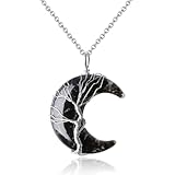 XIANNVXI Collier En Obsidienne Noire Collier Gothique Lune Cadeaux De Lune Gothiques Et SorcièRes Pendentif Lune En Cristal De GuéRison Colliers Arbre De Vie Bijoux En Pierres PréCieuses Naturelles