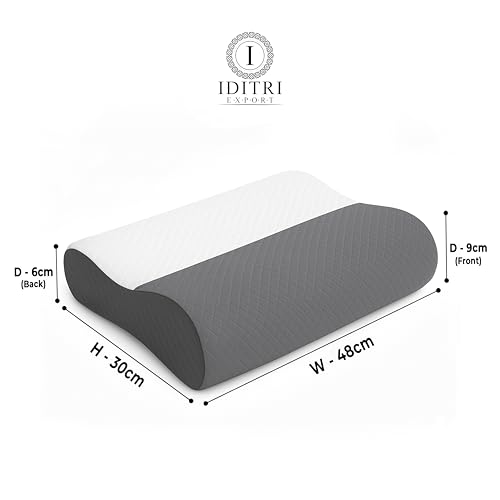 Image of Cervical Neck Pillow Set of 2, Ergonomic Contour Memory Foam for Sleeping, 220 GSM Jacquard Cover, Grey Support Cushion, 48 x 30 x 9 cm, Ideal for Side and Back Sleepers