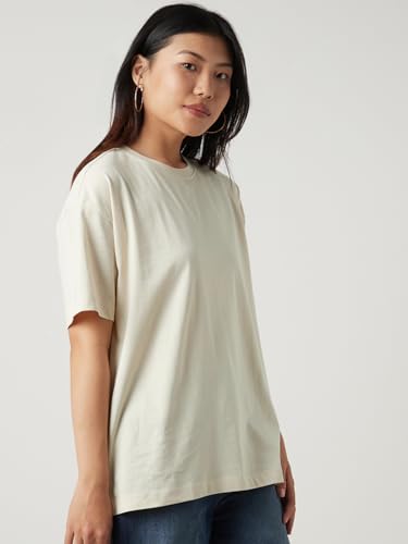 Image of Bewakoof Women's Solid Oversized Fit Half Sleeve Round Neck Cotton Jersey T-Shirt