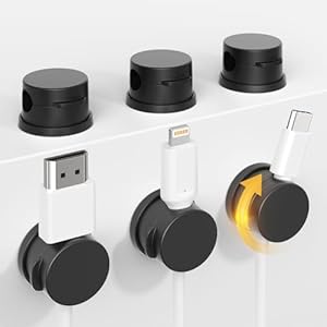 Cord Holder, Swiveling Cord Organizer, Magnetic Cable Clips for Desk, 6 Pack Cable Organizer for Nightstand, Adhesive Cable Holder Cable Management Clips for Car Home Office (Black)