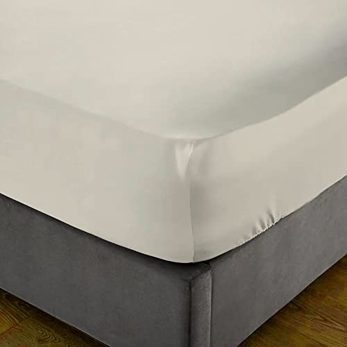 My Home Store Single Fitted Cotton Sheet 300TC Hotel Quality 30 cm Fitted Bedsheets (Cream)