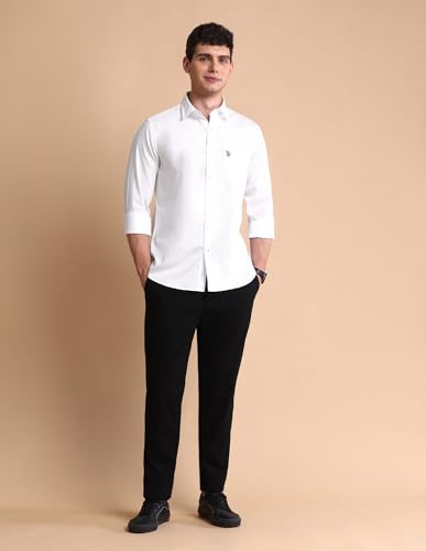 Image of U.S. Polo ASSN. Solid Tailored Fit Shirt for Men - 100% Cotton, Breathable & Comfortable, Full Sleeves Casual Shirt for Men