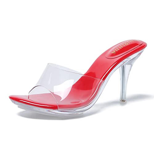 Image of LIURUIJIA Clear Heels For Women Sexy Slip On Open Toe High Heeled Dressy Sandals Comfortable Strappy Mules
