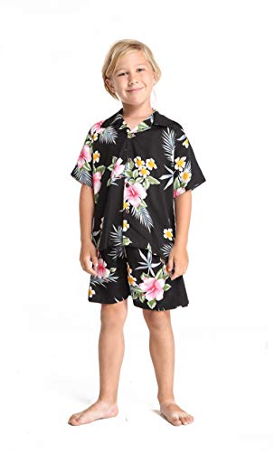Image of Family Matching Hawaiian Clothes, Hibiscus Black | Black Hibiscus Print • Soft Rayon Fabric • Family Matching Outfits • Vacation Ready • Luau Party Wear