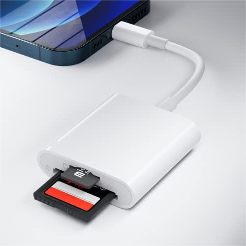 Dual Slot Memory Card Reader for iPhone & iPad, Supports SD and TF Cards, Portable Game & Trail Camera Viewer, Plug and Play