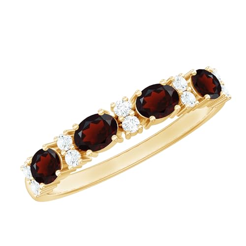 Certified Garnet Moissanite Wedding Band in Silver, AAA Quality, Real Garnet East West Eternity Ring - Ready To Gift