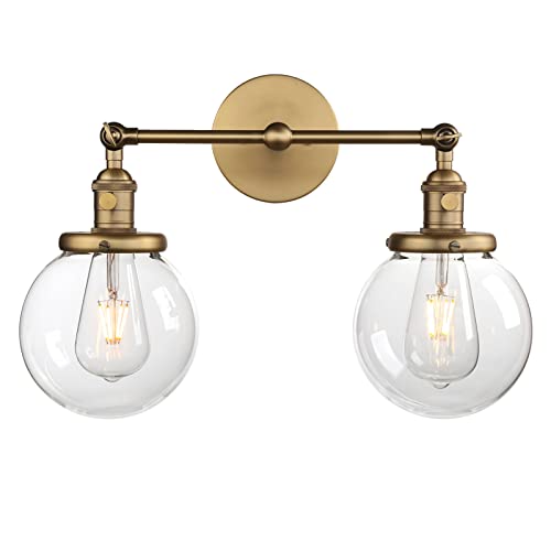 Phansthy Vintage 2 Light Wall Sconce Industrial Wall Light With Dual 5.9 Inches Globe Glass Lampshade #TOP2
