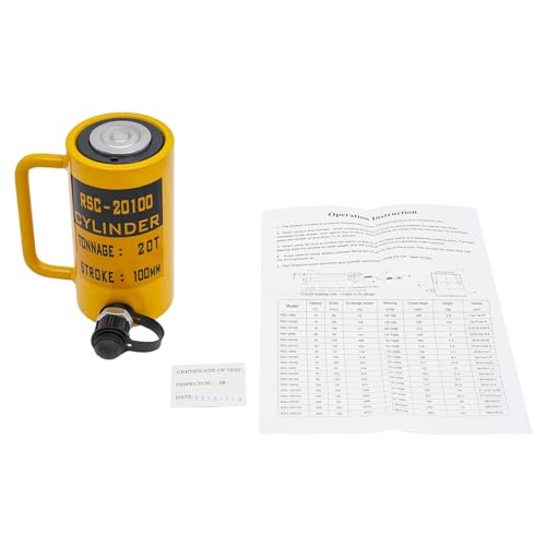 Small Hydraulic Jack, 10T/20T/30T Yellow/Blue Hydraulic Jack with Strong Lifting Force, Hollow Steel Single Acting Hydraulic Cylinder Tools for Industrial Machinery (Yellow, 4Inch 20T)