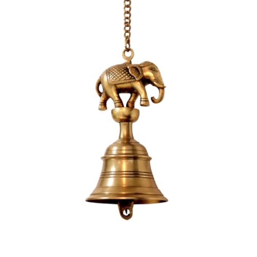 Image of ExclusiveLane 'Sacred Elephant' Brass Decorative Hanging Bell (100% Pure Brass, 63.6 Cm, 1.1 Kg, Hand-Etched) | Mandir Hanging Bells for Pooja Room Temple Bells for Mandir