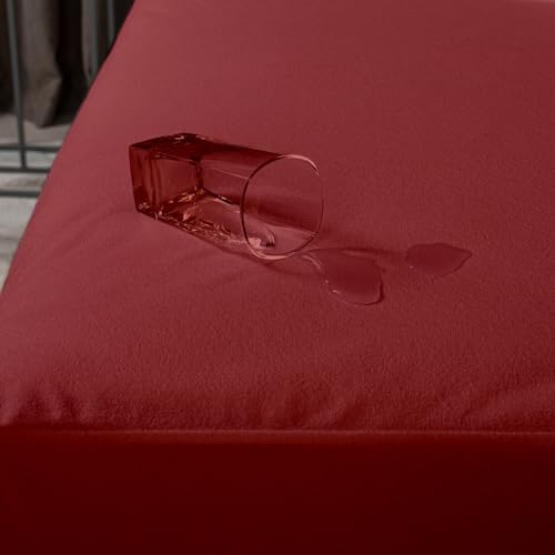 Image of Welspun 100% Waterproof Premium Mattress Protector for Double Bed Queen Size 60x78 Inches| Cotton Feel Mattress Cover | Elastic Fitted| Fits Upto 10 Inch Mattress| Bed Protector Cover (60 inchx78 inch Maroon)