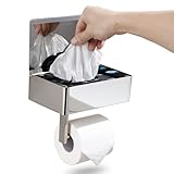 Toilet Paper Holder with Flushable Wet Wipes Dispenser, Shelf and Storage for Bathroom - Keep Your...