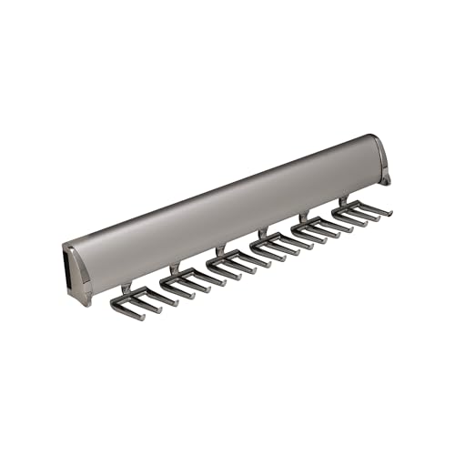 Brixwell QIMX-002 Tie Rack, 18 Hook with Full Extension Slide Matt Aluminum Finish
