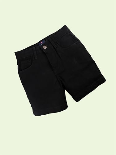 Image of KiddoPanti Boys Knee-Length Denim Shorts | Stretchable Cotton Poly Denim | Comfortable Fit with Button Elasticated Waistband & Zip Fly