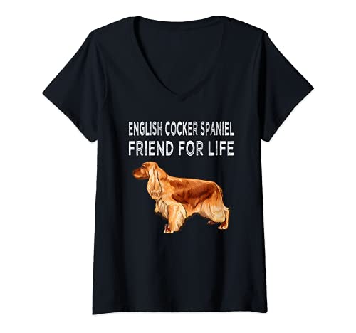 Womens English Cocker Spaniel Friend For Life Dog Friendship V-Neck T-Shirt, Black