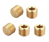 T TANYA HARDWARE 1/2' NPT Male Brass Pipe Plug Counter Sunk Internal Hex Thread Pipe Plug, Thread 0.75' OD, (5 Piece)