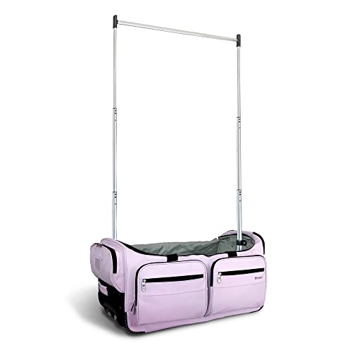 Mavii Dance Bag with Garment Rack 28 Inch Rolling Duffel Ideal for Competitions & Travel Water-resistant/Wipe-clean Fabric Lightweight Aluminum Rack Wheeled Upright Luggage Lavender