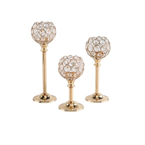 Uxreoib Juego De 3 Candelabros De Cristal Dorado Para Mesa De Boda Y Decoración Navideña, 17 22 27 Cm, Decoración De Mesa