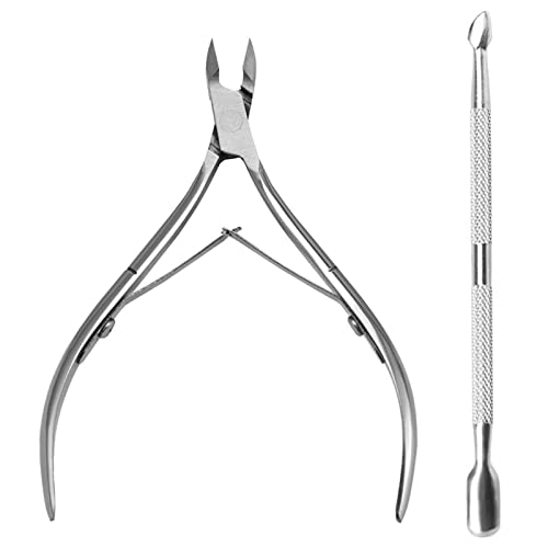 Olakin Alicate Cortauñas con Empujador de Cuticulas, Alicates Uñas Pies Profesional Acero Inoxidable, Pinzas para UñAs Gruesas y Profundas, Pedicura y Manicura