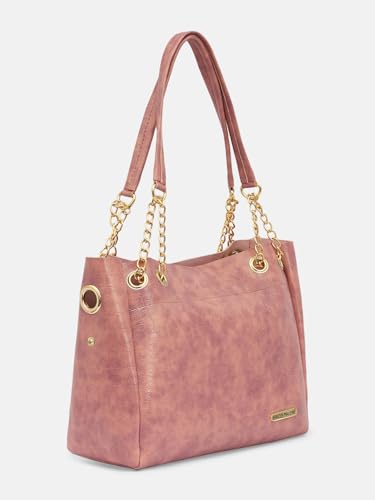 Image of Bagsy Malone Vegan Leather Stylish Tote Bag Pack of 3 |Handcrafted Side Tote Bag for Office and College (Croco Pink)